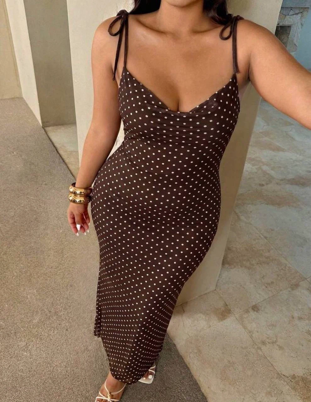 Brown Polka Dot Maxi Dress — Size 2XL - photo 2