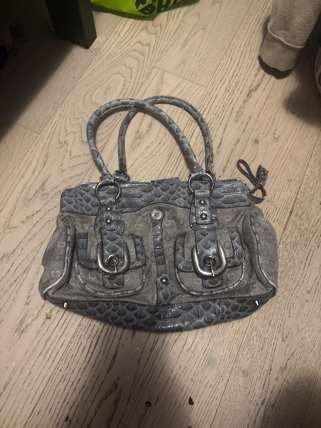Vintage Y2K Guess Grey Monogram Satchel Handbag