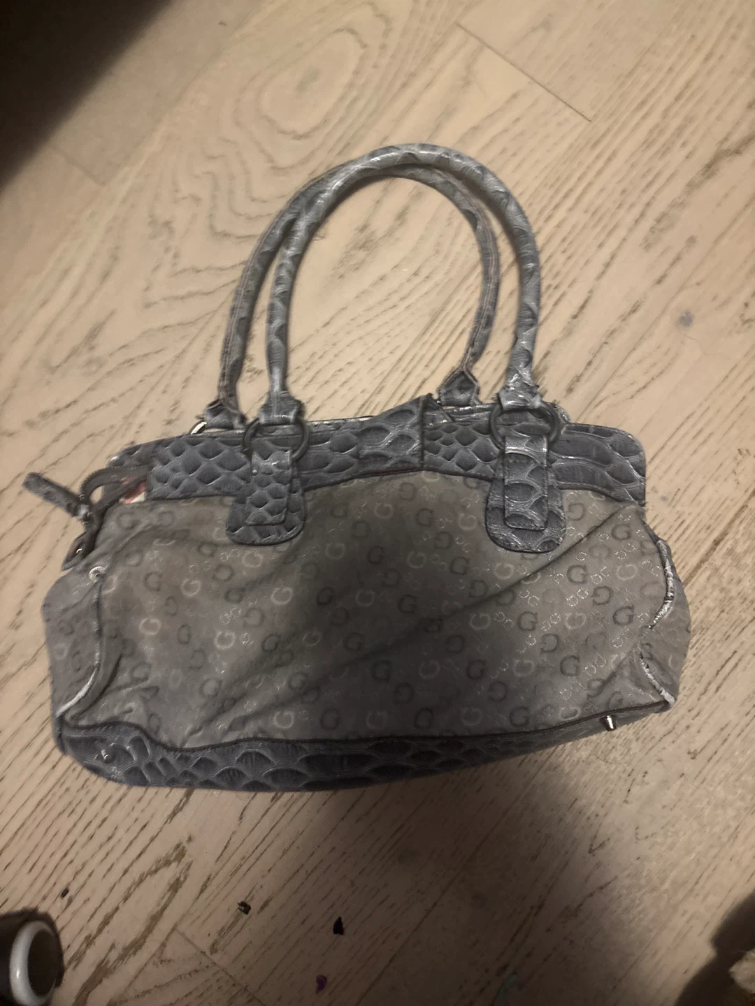 Vintage Y2K Guess Grey Monogram Satchel Handbag - photo 2