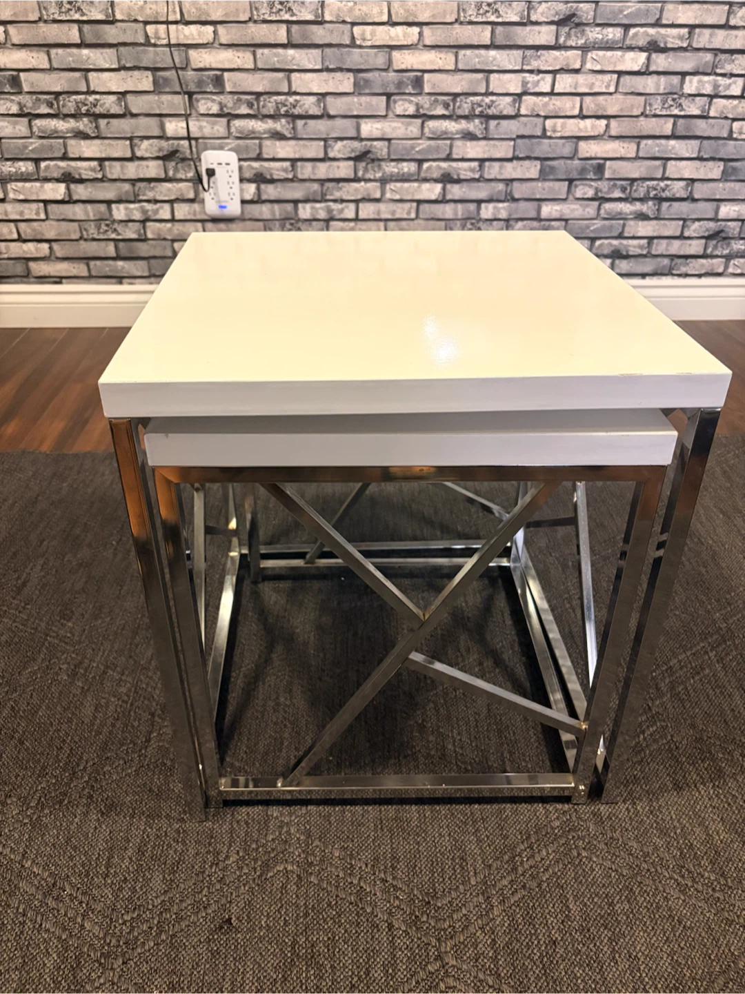Set of 2 White Nesting Accent Tables with Chrome Frame