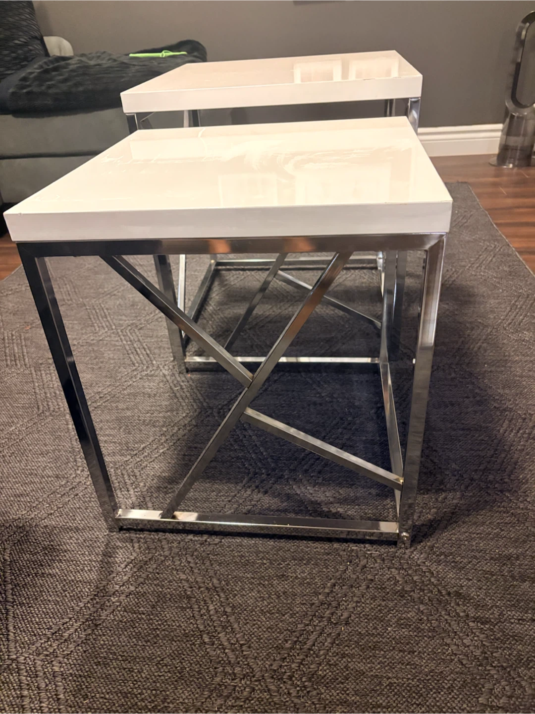 Set of 2 White Nesting Accent Tables with Chrome Frame - photo 4