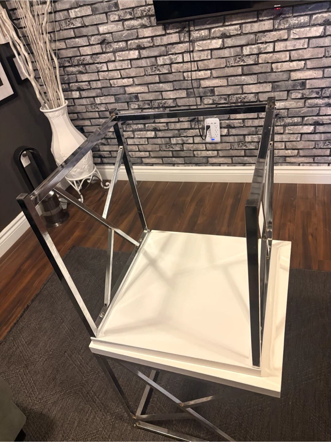 Set of 2 White Nesting Accent Tables with Chrome Frame - photo 5