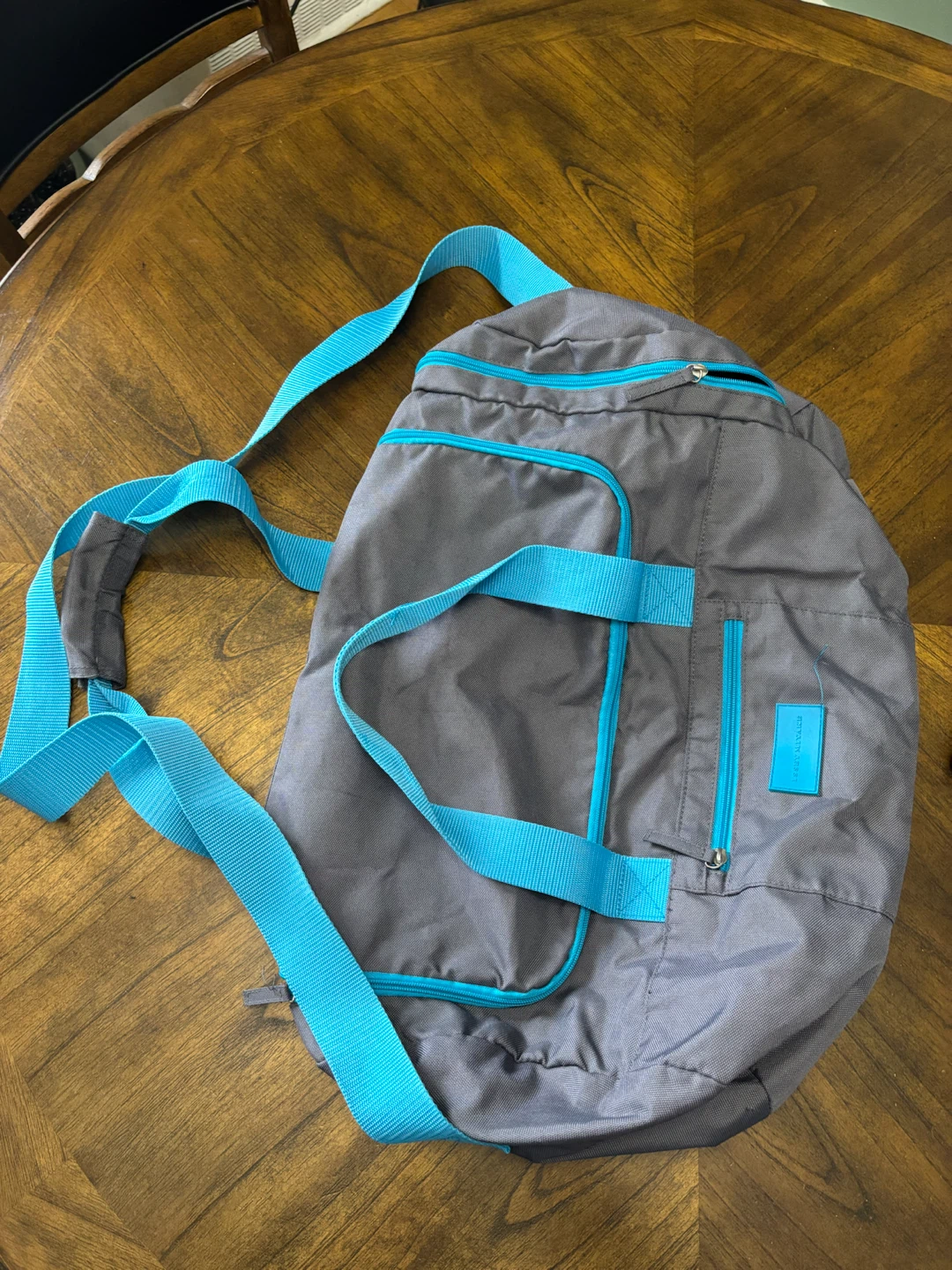 Issey Miyake grey and blue duffle bag