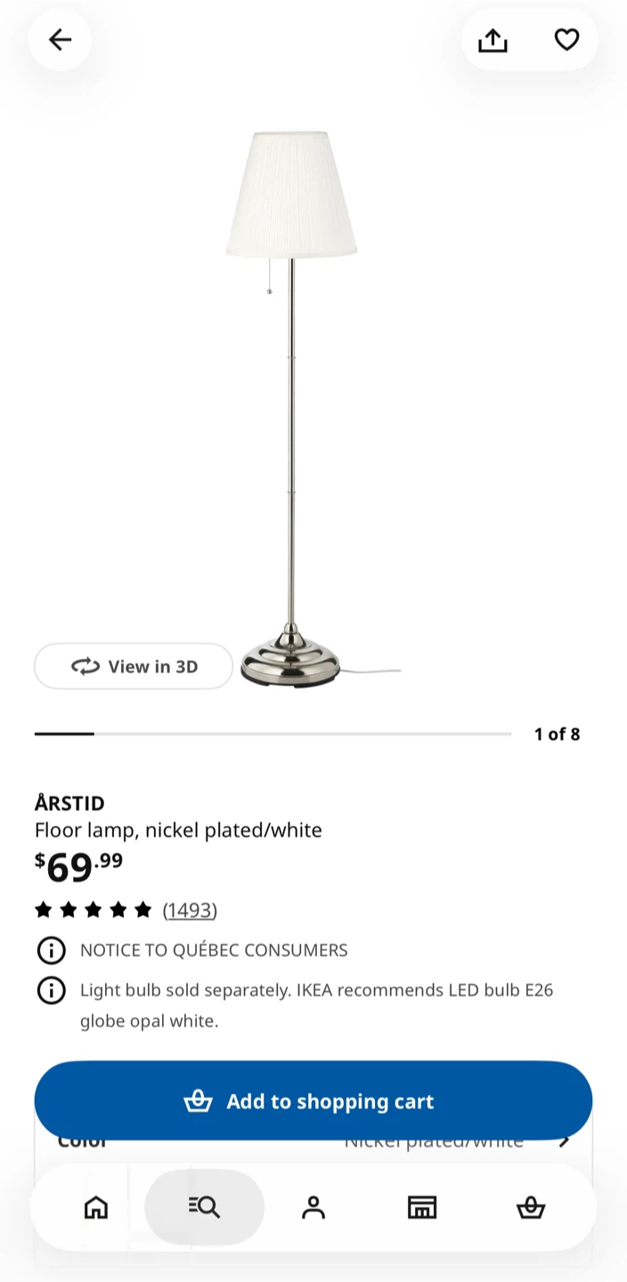 IKEA ÅRSTID Floor lamp, nickel plated/white
