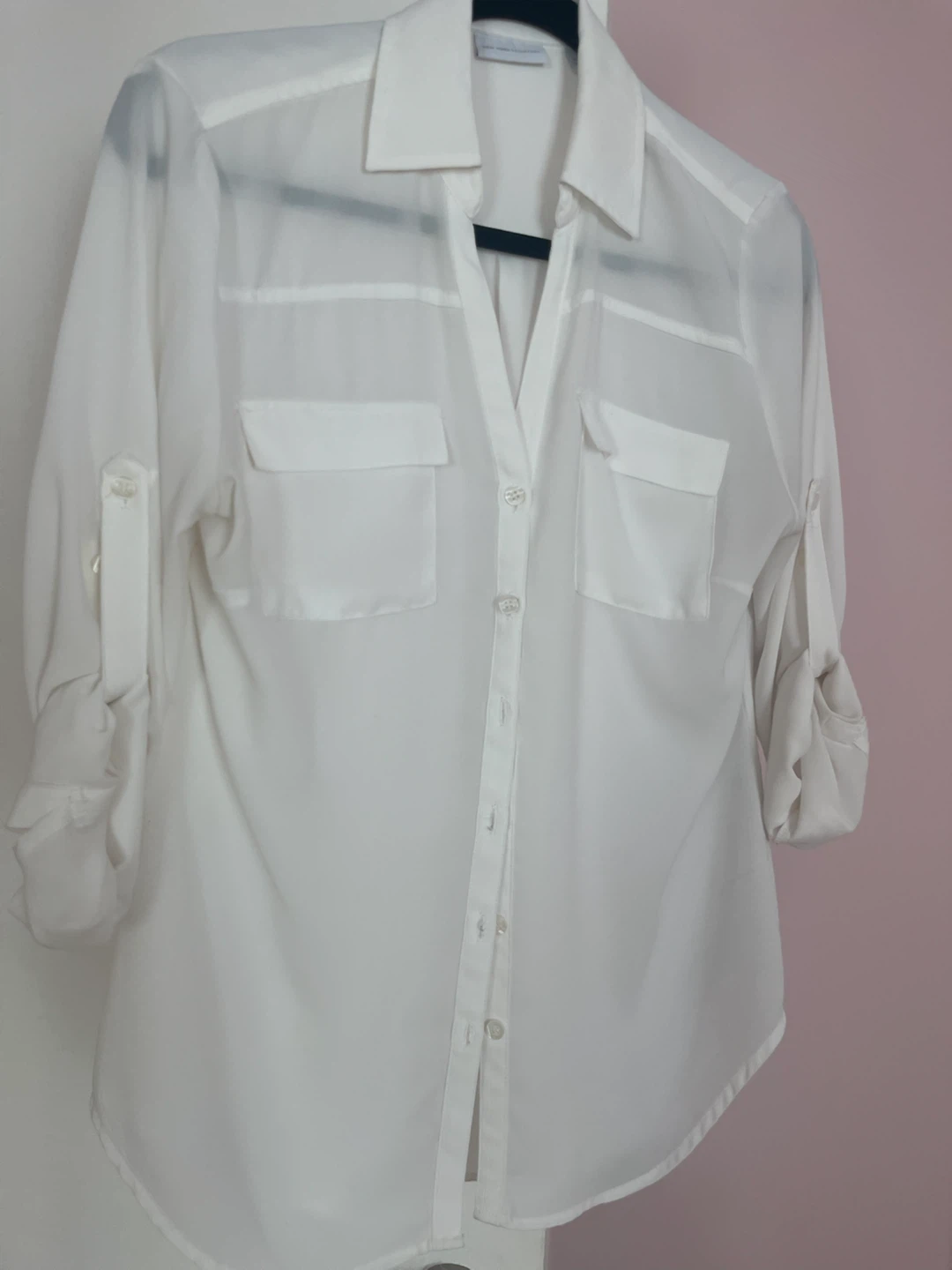 New York Collection White Button-Up Blouse