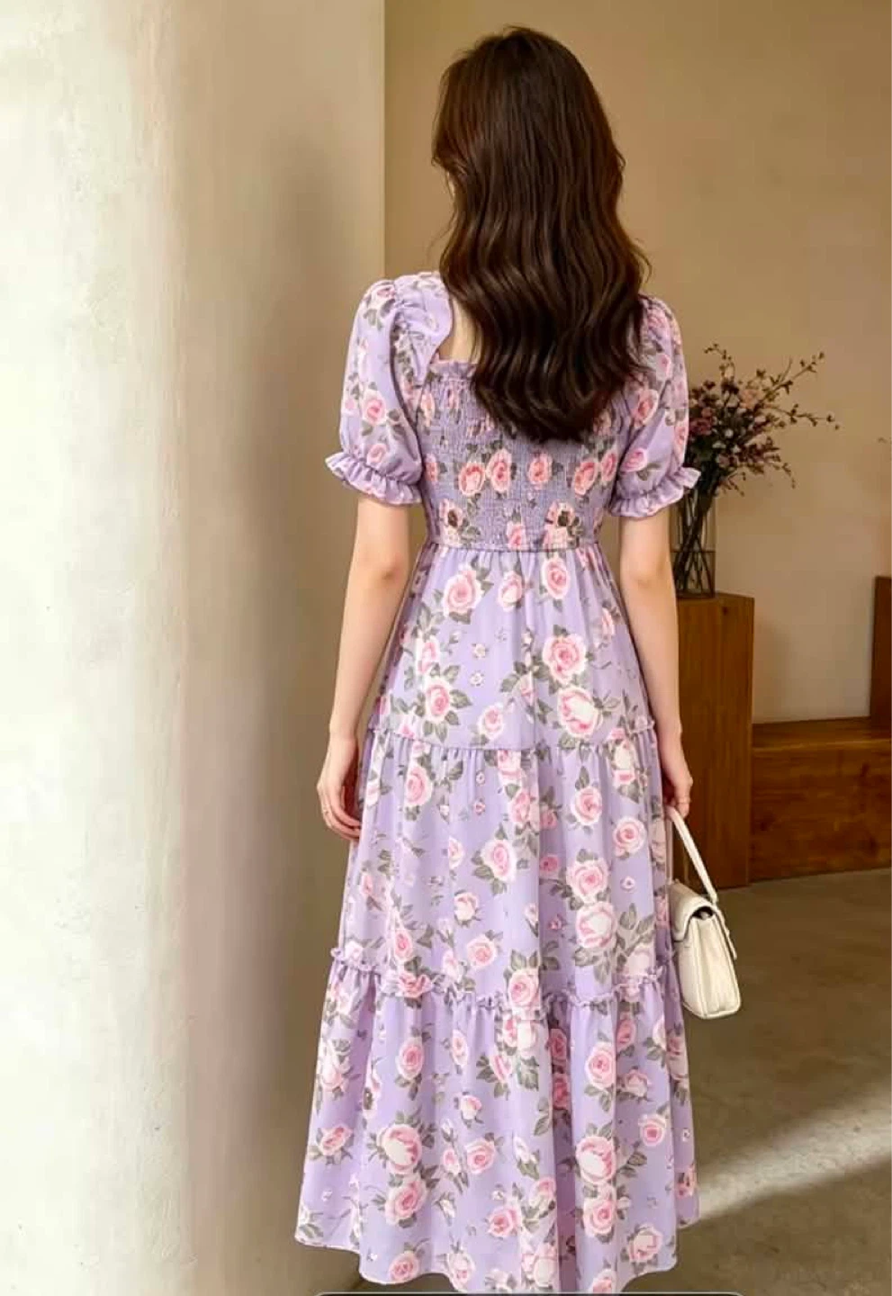 Purple Floral Puff Sleeve Tiered Maxi Dress - photo 5