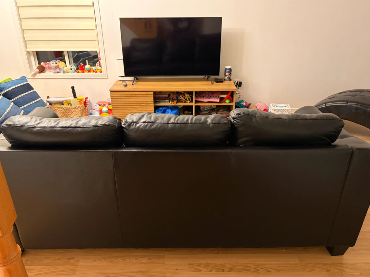 Black Faux Leather Sofa - photo 2