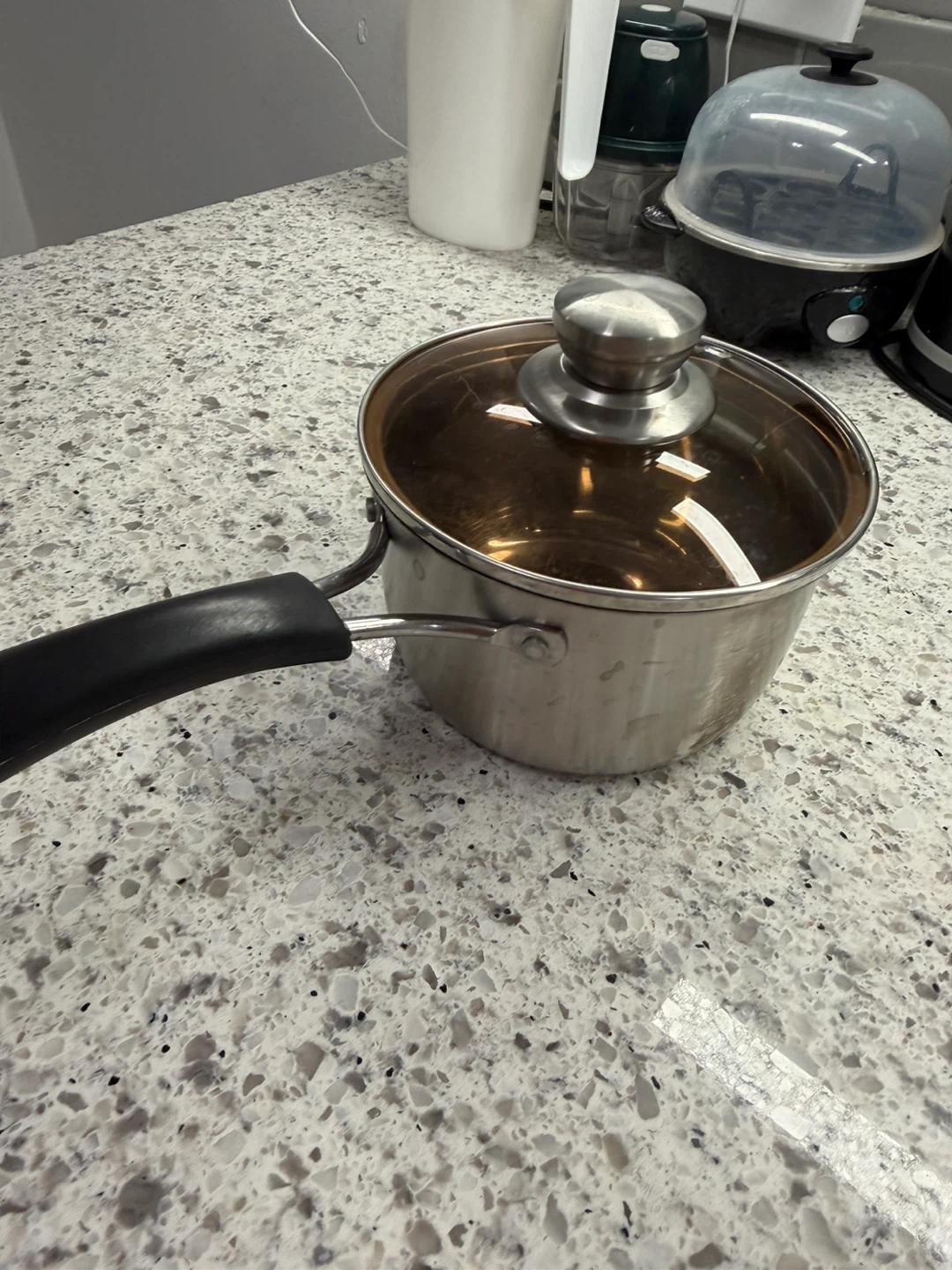 Stainless steel saucepan with glass lid