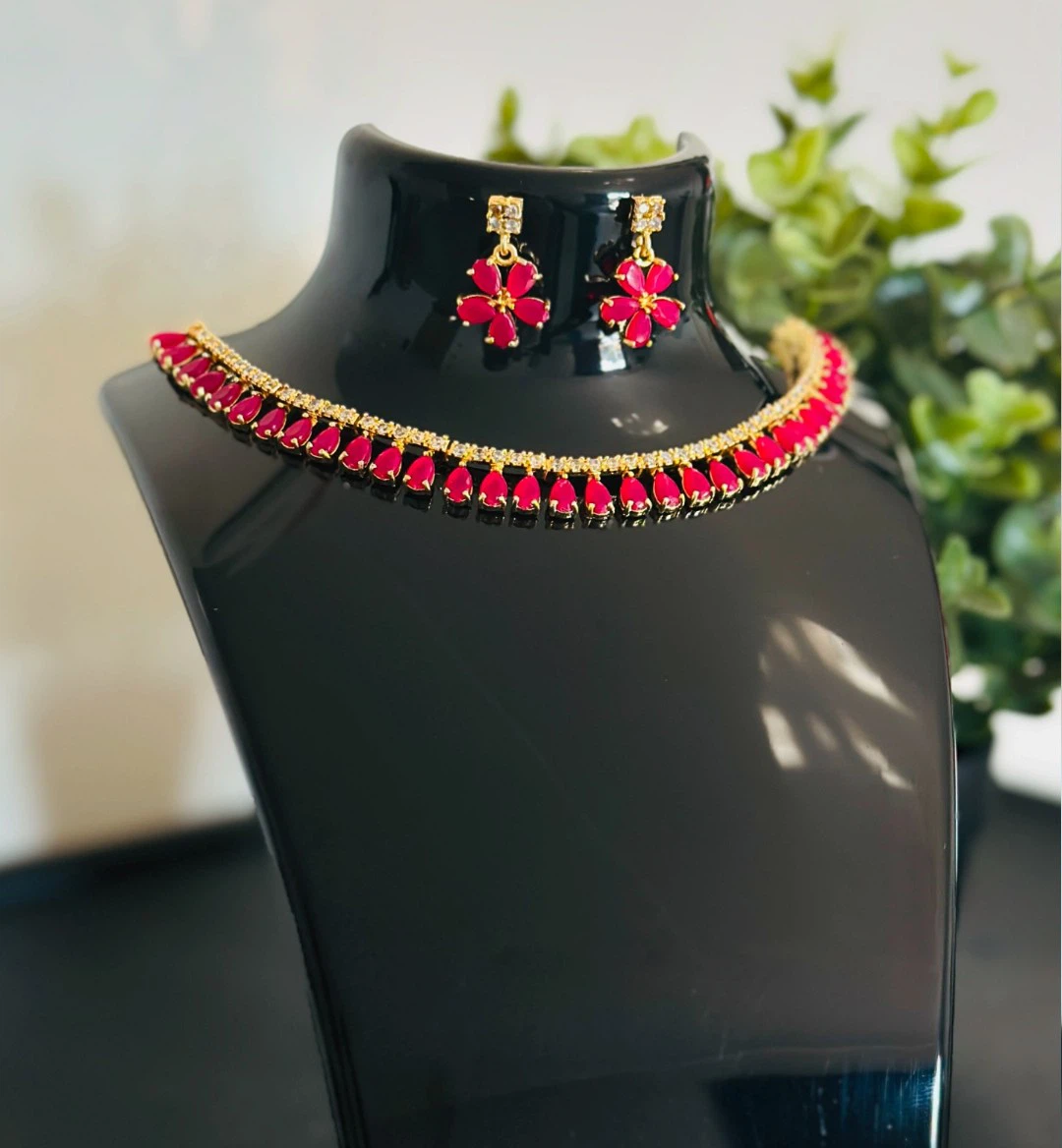 Pink Stone Necklace and Earring Set
