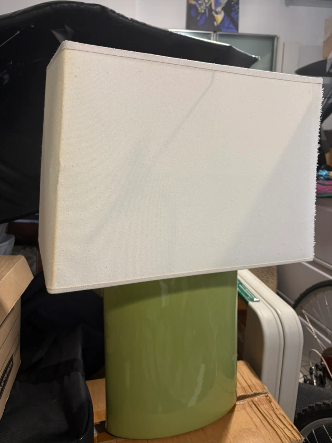 Robert Abbey Inc. Green Ceramic Table Lamp with Off-White Shade