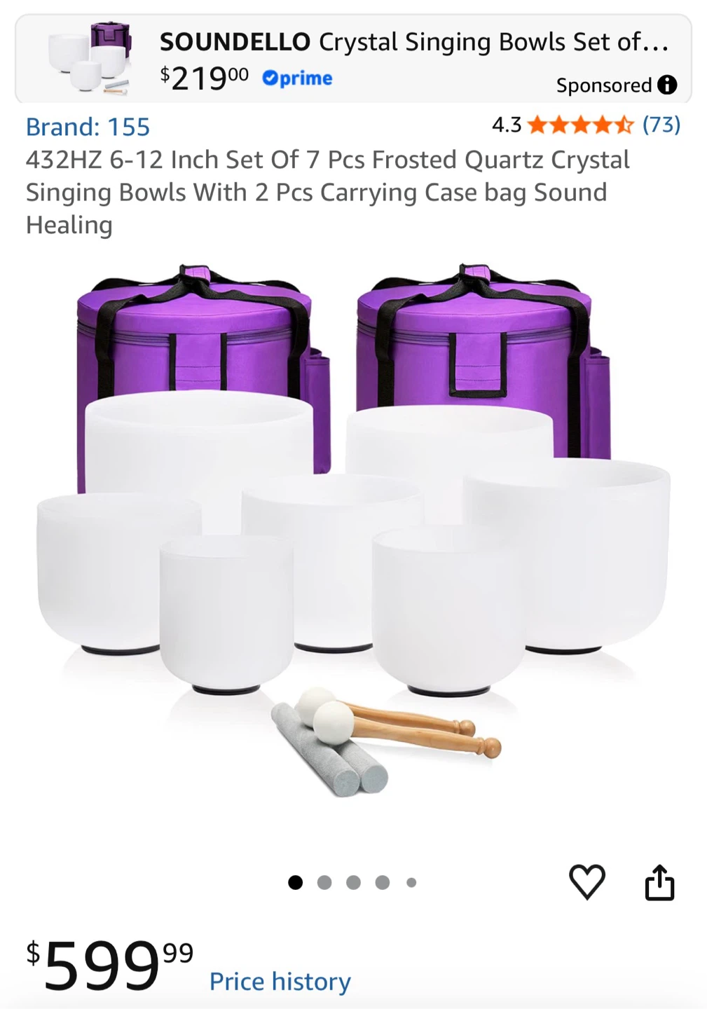 SOUNDELLO Frosted Quartz Crystal Singing Bowls 7-Piece Set