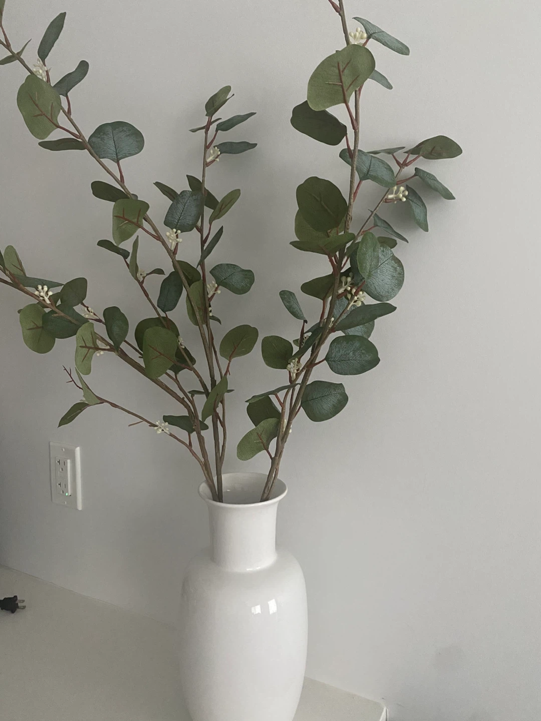 Artificial Eucalyptus Stems in White Vase - photo 2