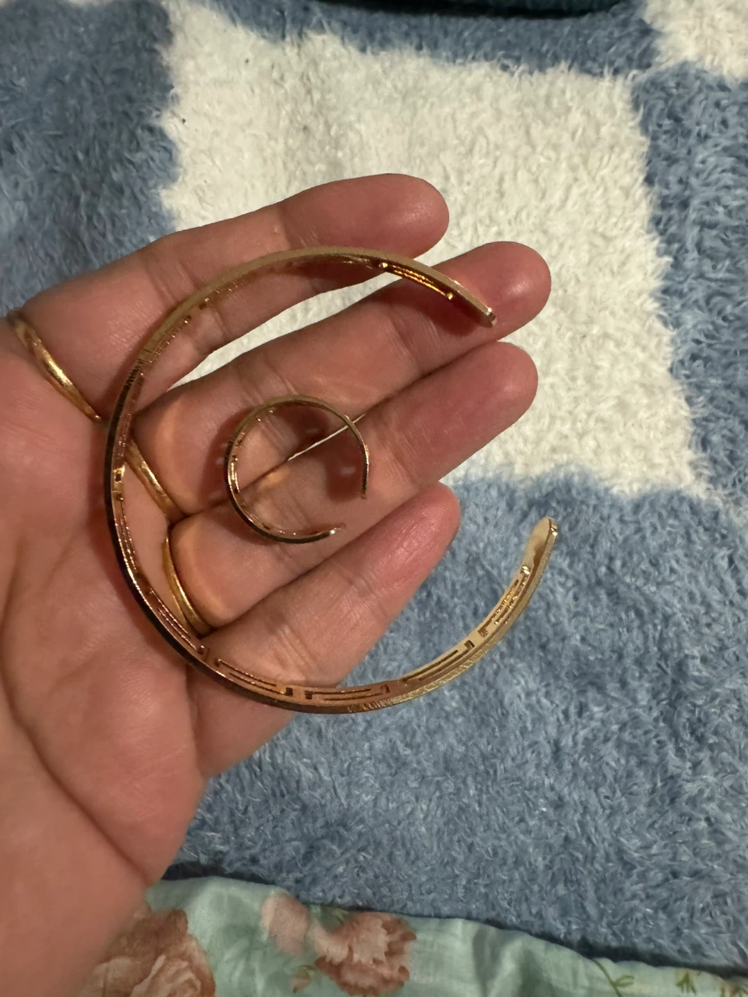 Gold Tone Greek Key Cuff Bracelet and Ring Set - photo 2