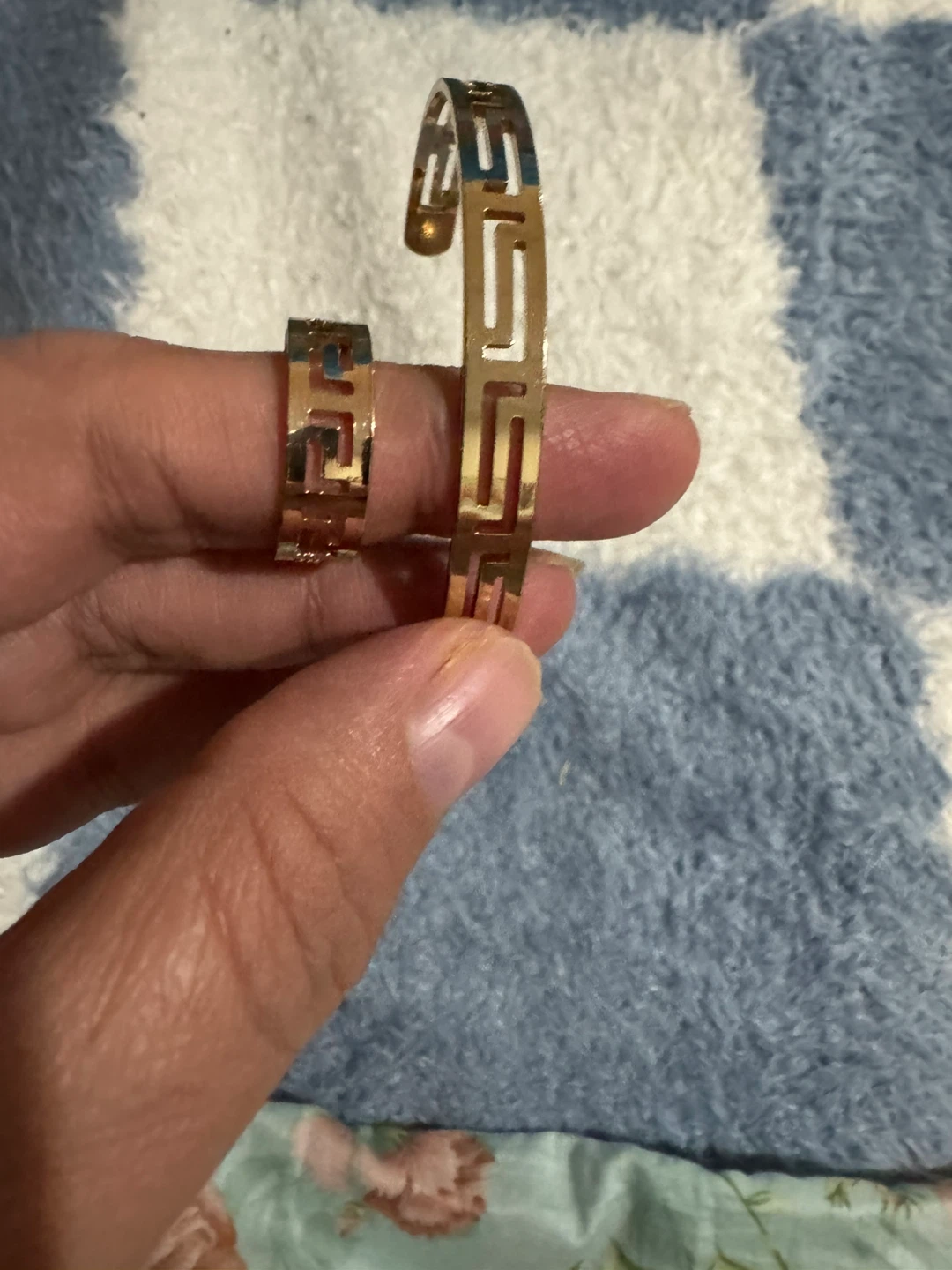 Gold Tone Greek Key Cuff Bracelet and Ring Set - photo 3