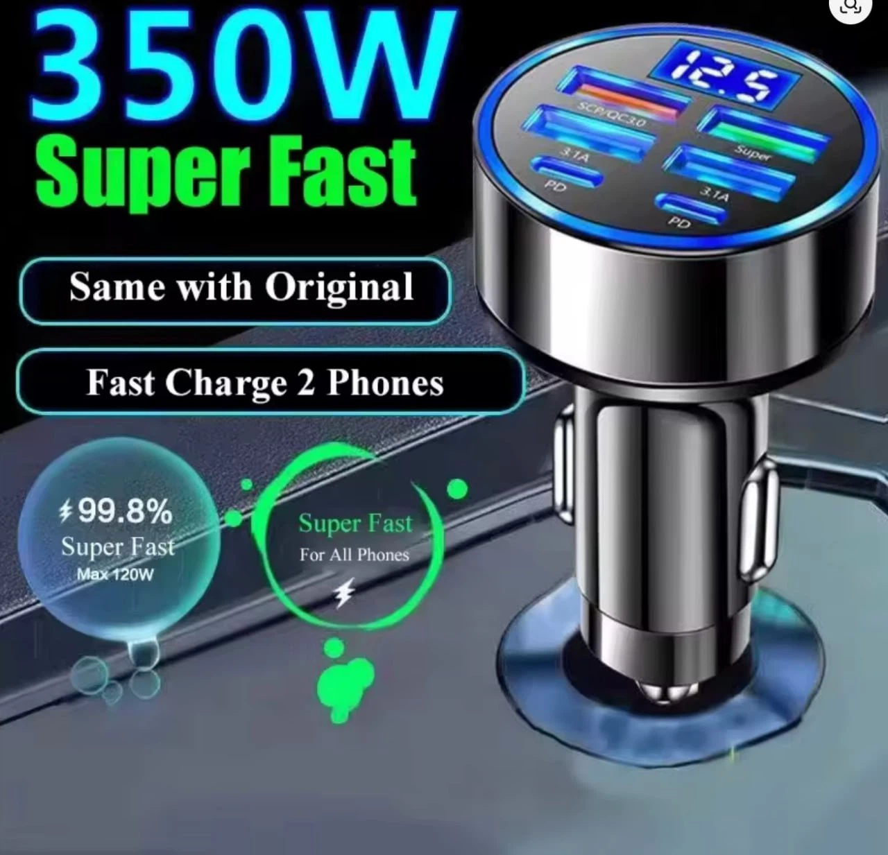 350W Super Fast Car Charger with Digital Display