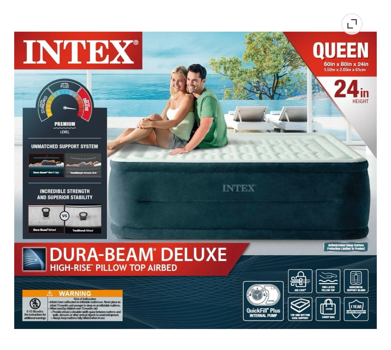 Brand New!! Intex 24" Queen Dream Lux Pillow Top
