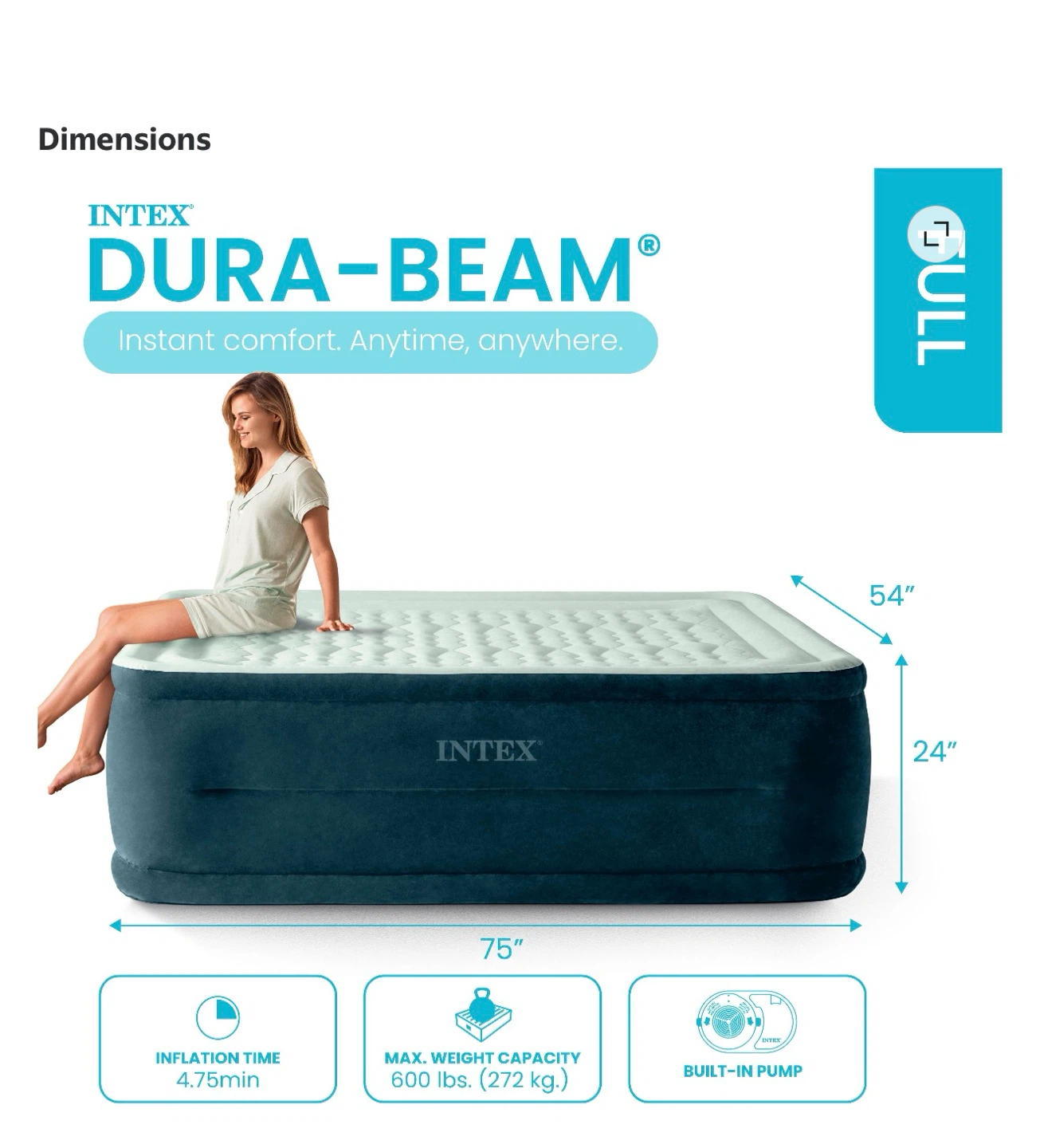 Brand New!! Intex 24" Full Dream Lux Pillow Top Dura-Beam Airbed - photo 3