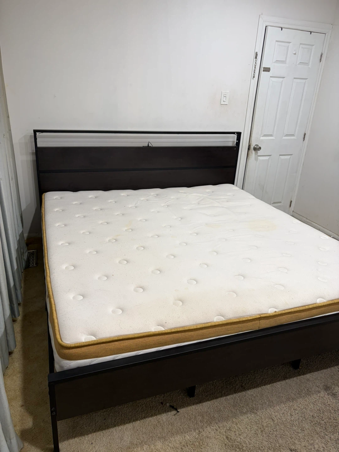 Queen Size Bed Frame with Headboard and LED Lights