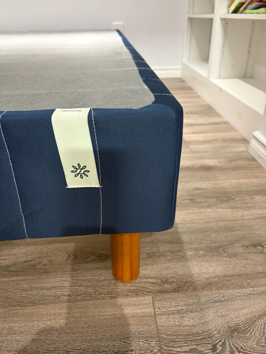Navy Blue Bed Frame with Wooden Legs by Zinus brand. - photo 2
