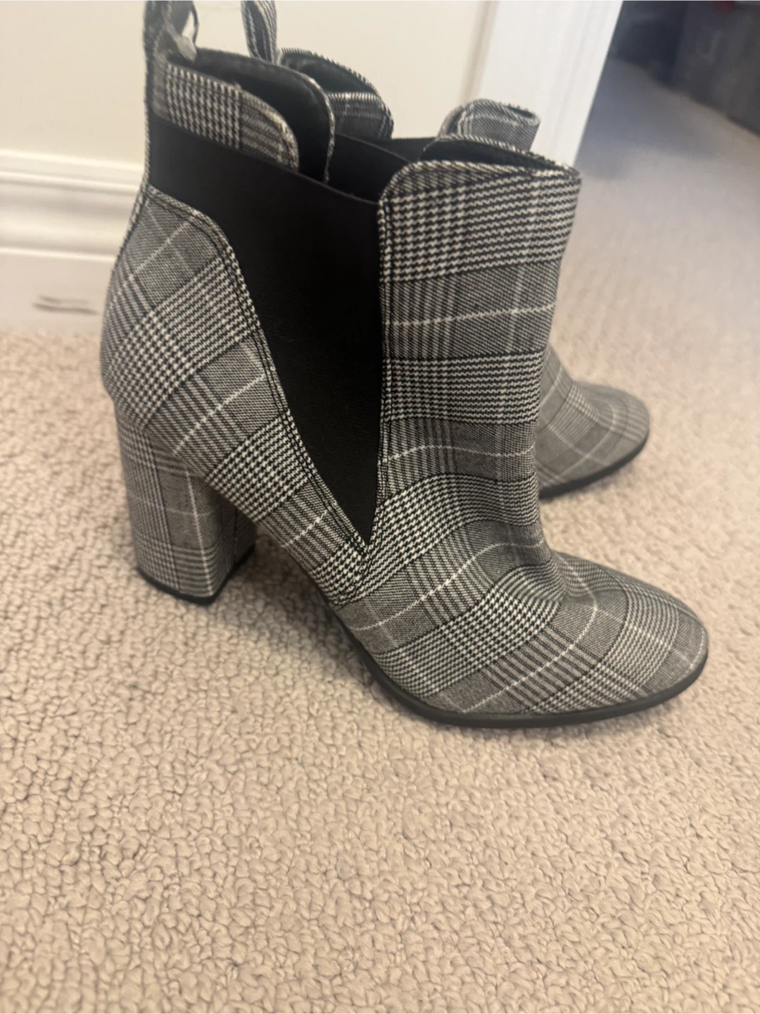 Plaid Block Heel Ankle Boots