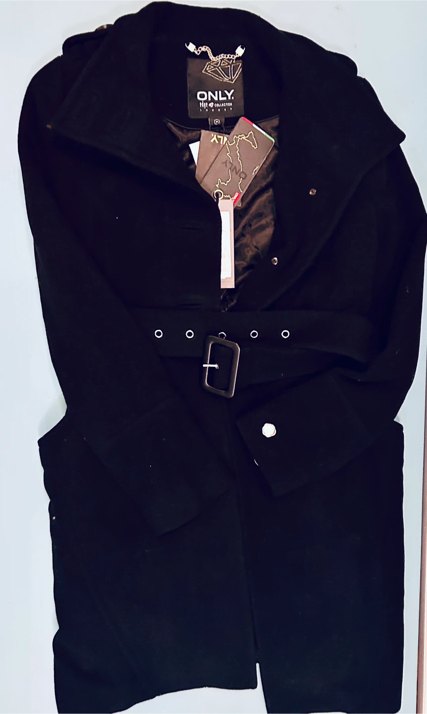ONLY Black Wool Blend Coat with Belt