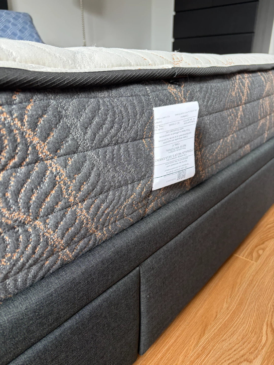 Dark Grey Upholstered Bed Frame with Headboard and mattress - photo 2