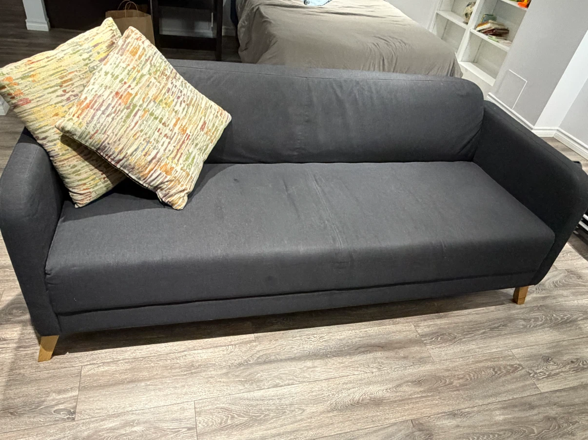 Linanas, Dark Grey Sofa with Wooden Legs by IKEA