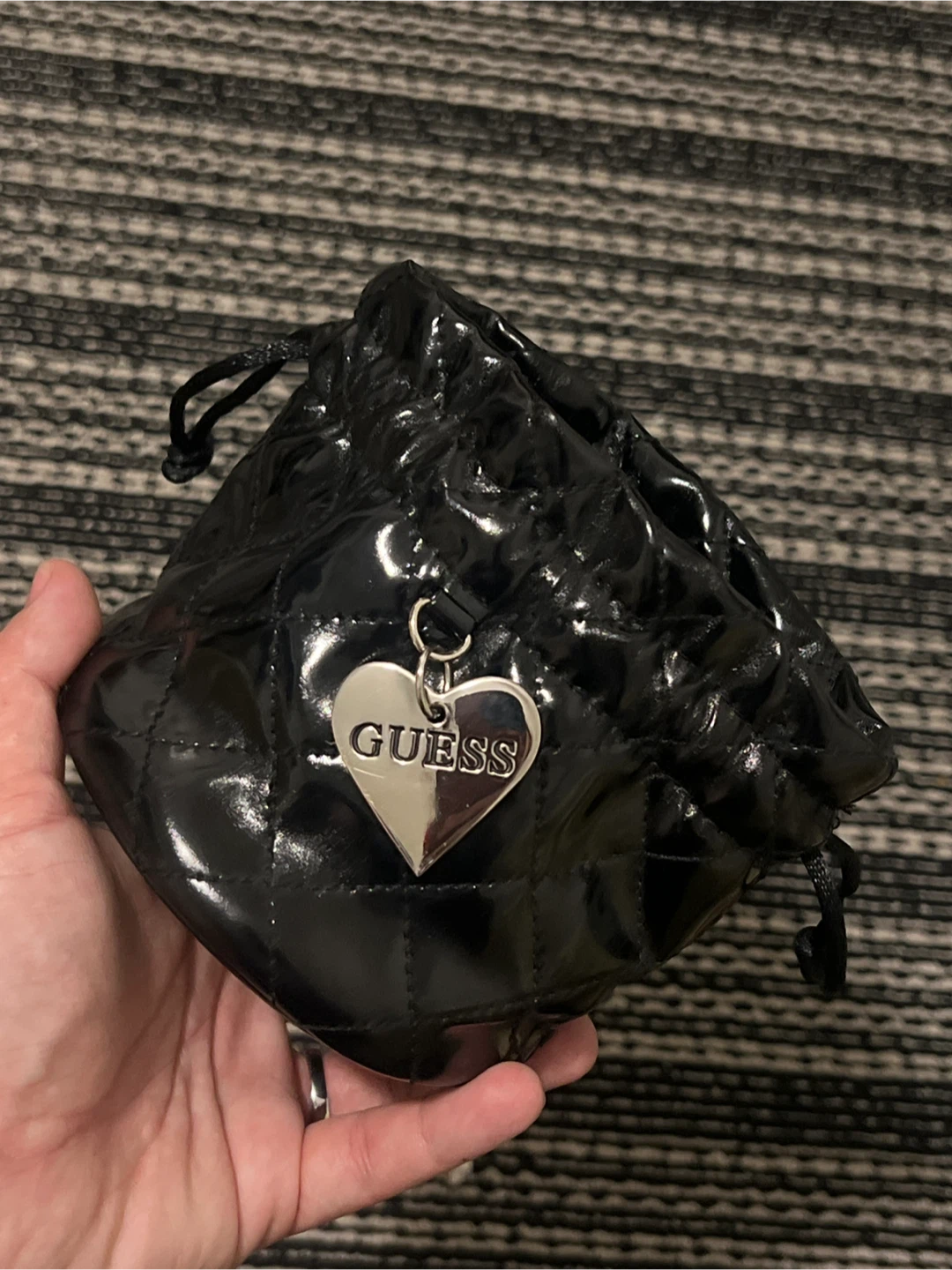 GUESS Quilted Black Drawstring Pouch
