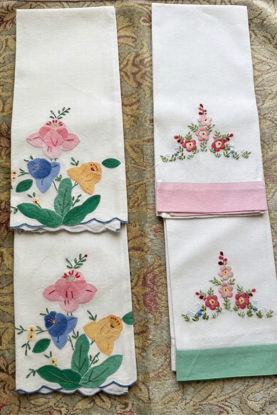 Set of 4 VTG Hand-Embroidered & Appliqué Guest Towels - Unused - photo 2