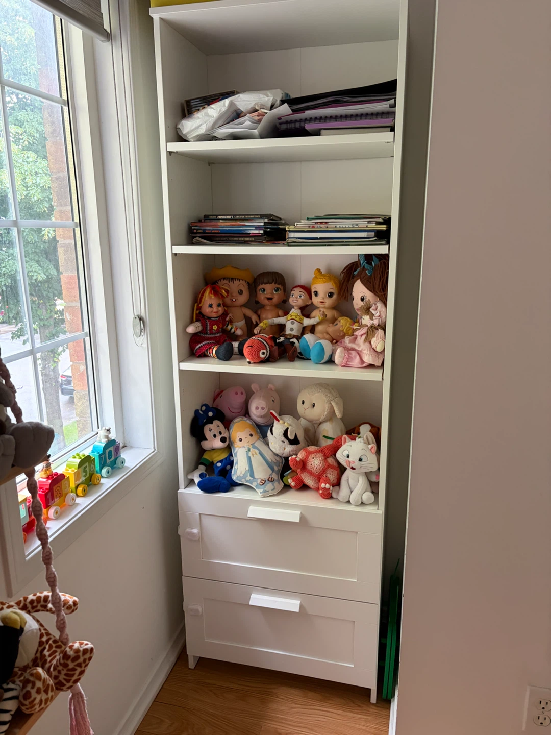 White IKEA Brimnes Bookcase with Drawers