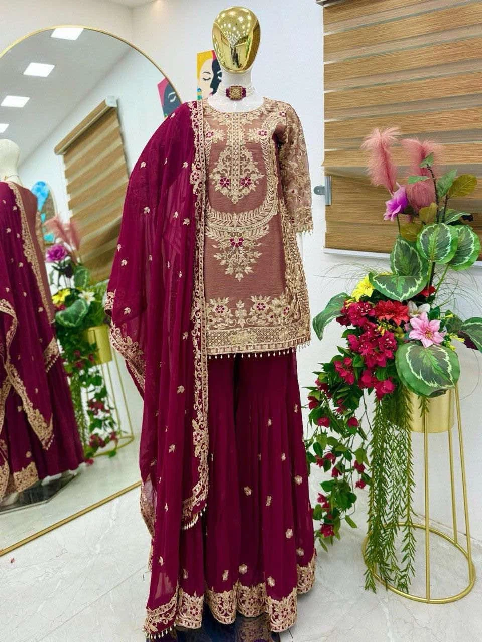 Women's Embroidered Kurti with Shalwar Kameez Dupatta Set