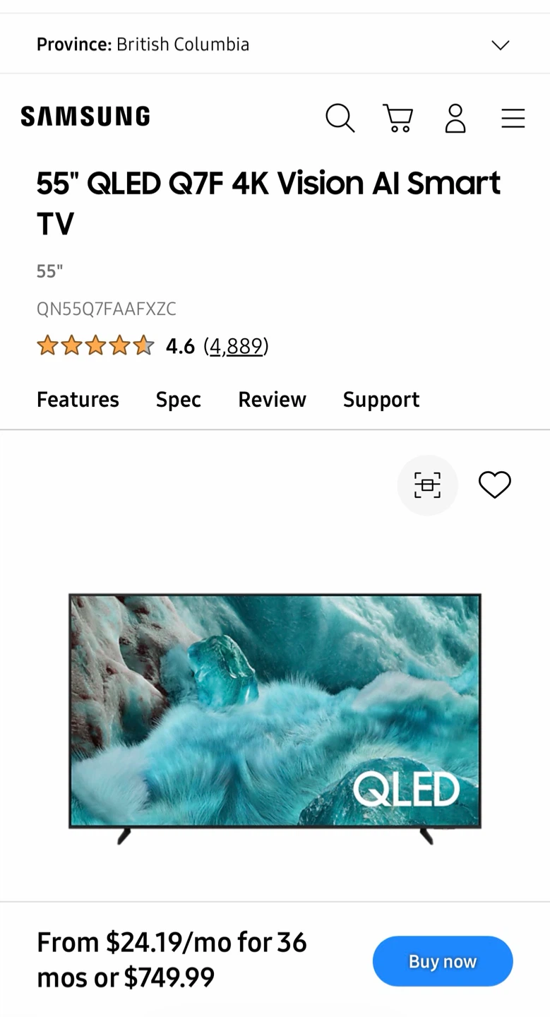 Samsung 55” QLED Q7F Smart TV, Brand New, Under 1 Hour Use
