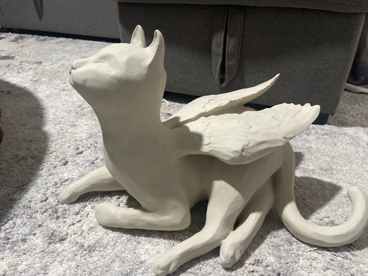 Unfinished Clay Winged Cat Sculpture FROM ARITZA