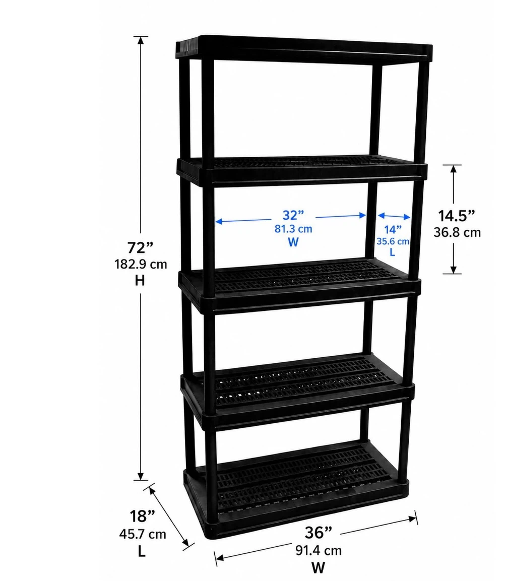 Black 5-Tier Plastic Shelving Unit - photo 2