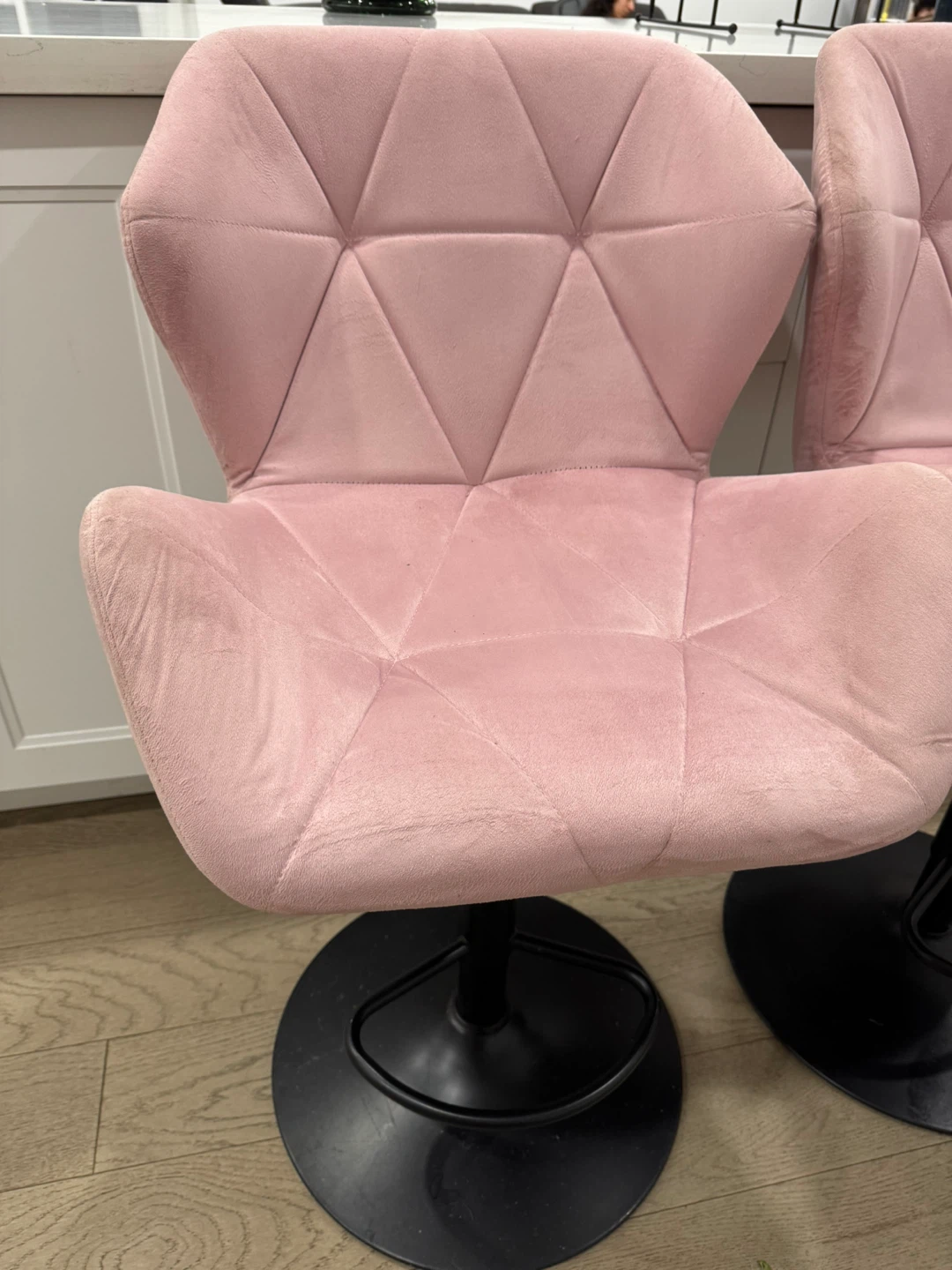 Two Pink Velvet Bar Stools