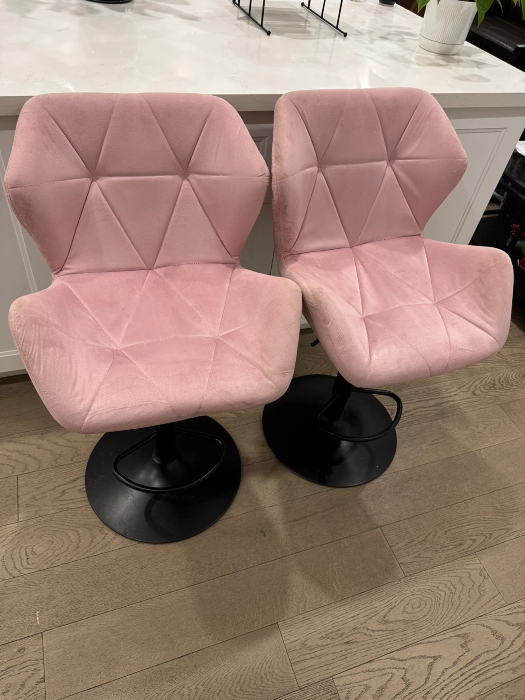 Two Pink Velvet Bar Stools - photo 2