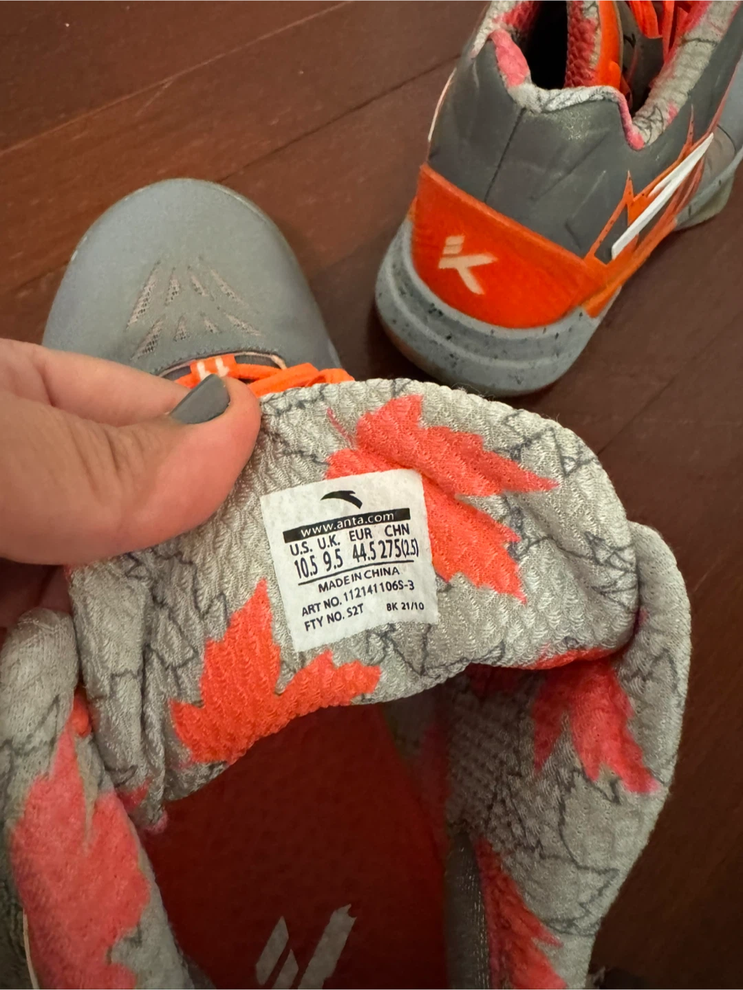 Anta Basketball Shoes Grey and Orange Size 10.5 - photo 5
