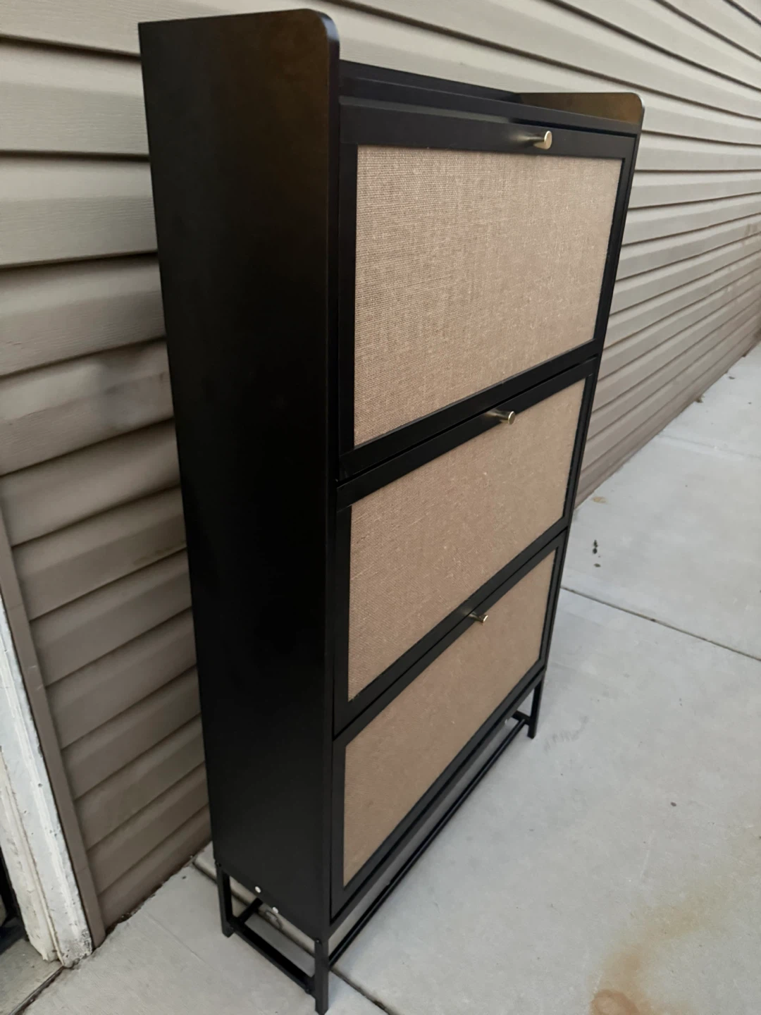 Black 3-Tier Shoe Cabinet with Burlap Fronts - photo 2