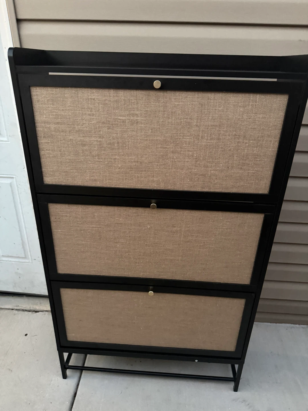 Black 3-Tier Shoe Cabinet with Burlap Fronts - photo 3