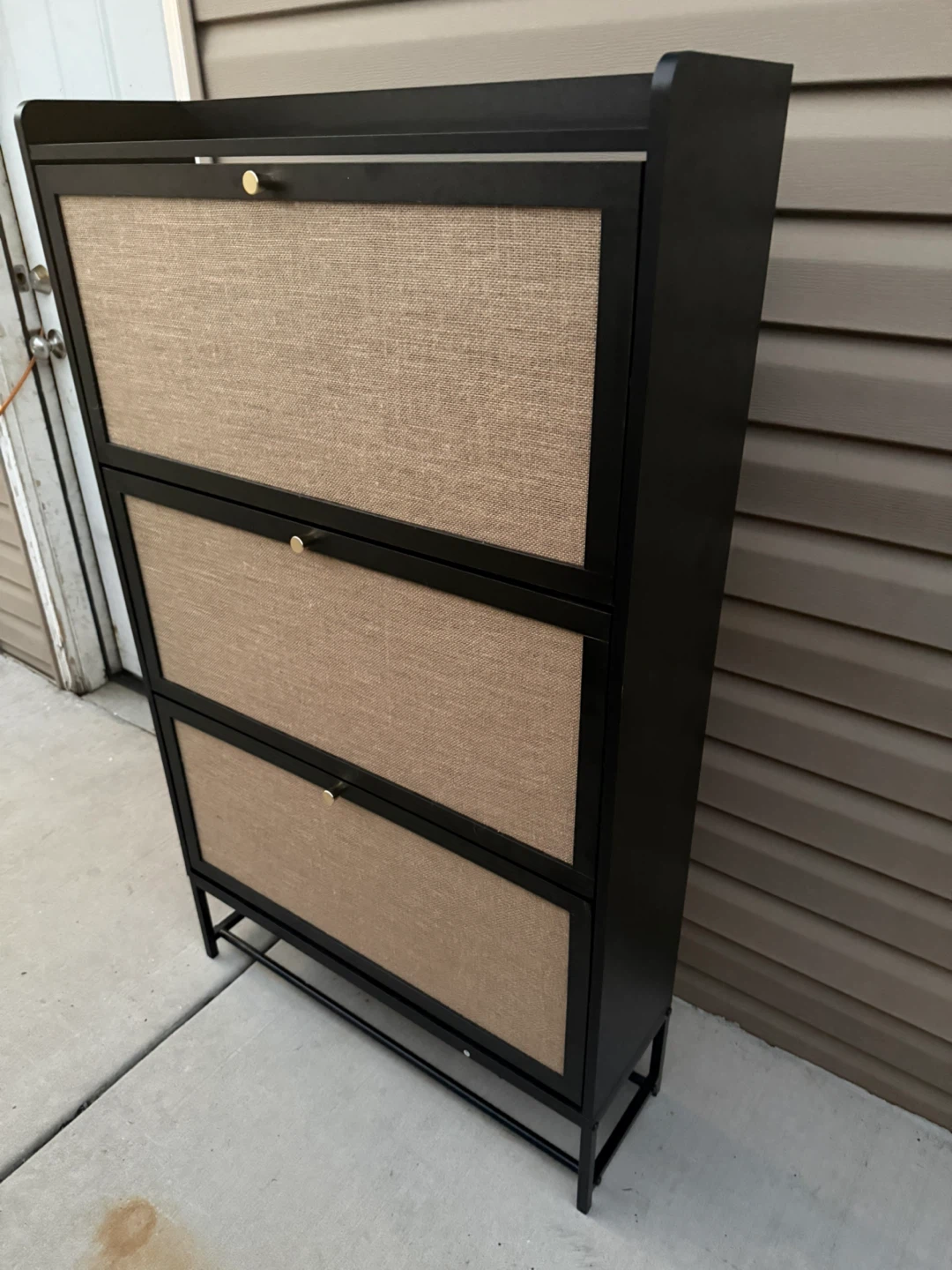 Black 3-Tier Shoe Cabinet with Burlap Fronts - photo 4