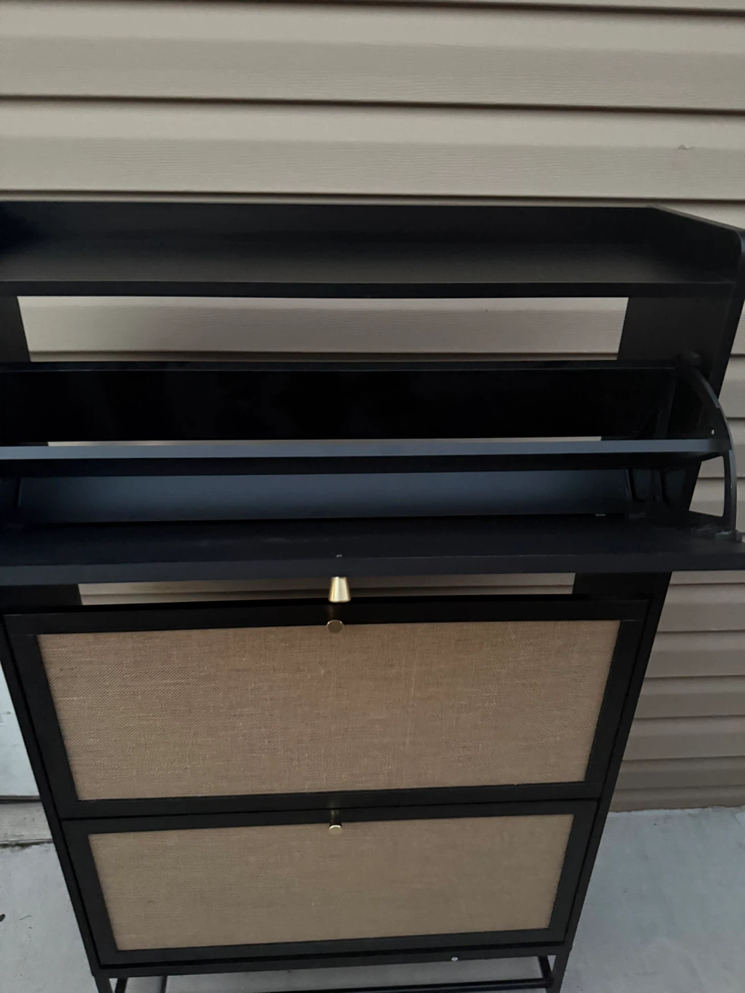 Black 3-Tier Shoe Cabinet with Burlap Fronts - photo 5