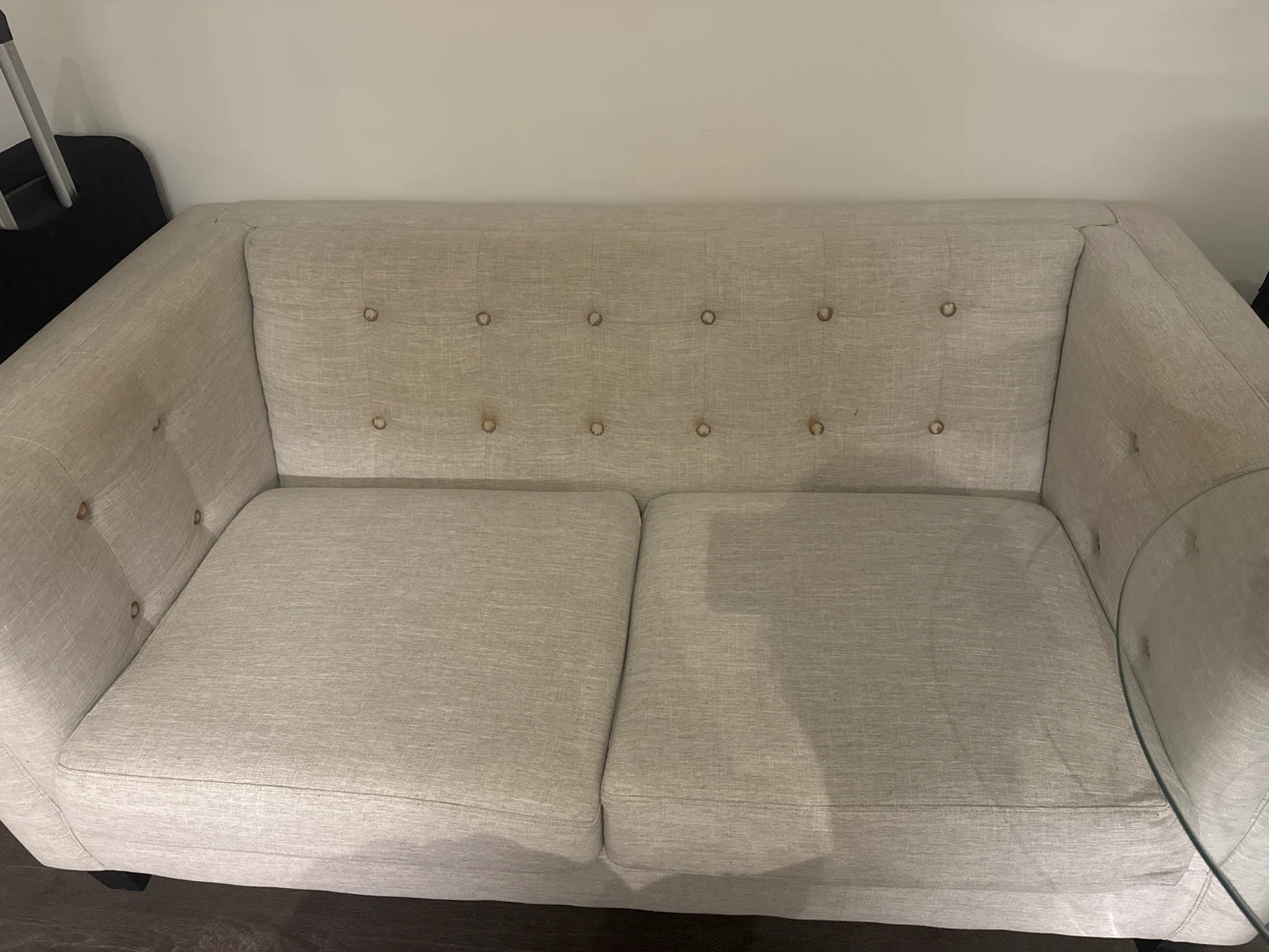 Light grey two seater sofa with light blue throw - photo 2