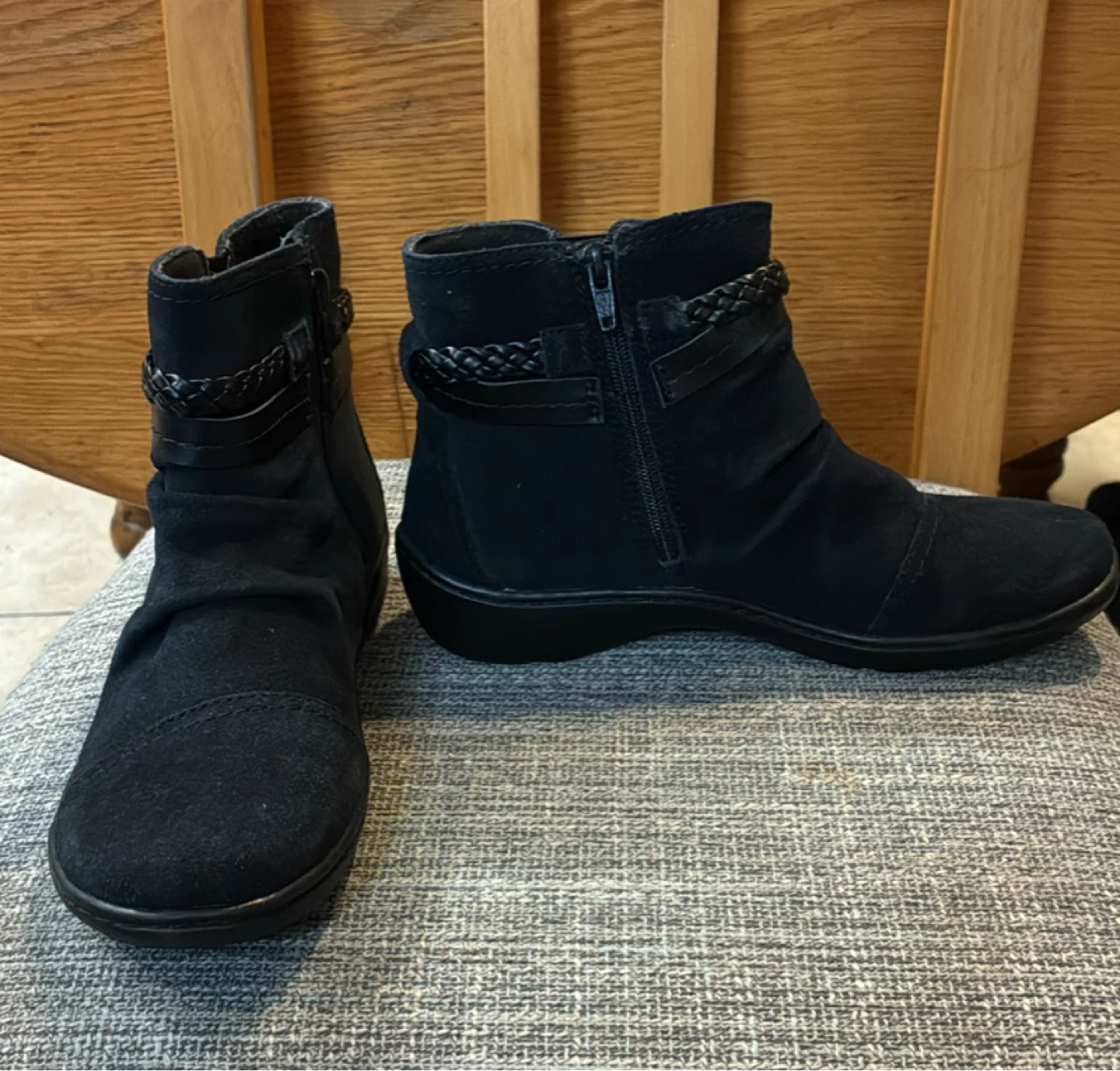 New Clark’s Cora Braid Black Suede Ankle Boots