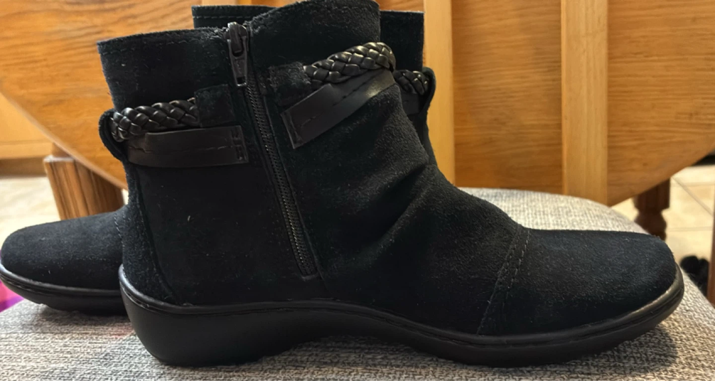 New Clark’s Cora Braid Black Suede Ankle Boots - photo 2