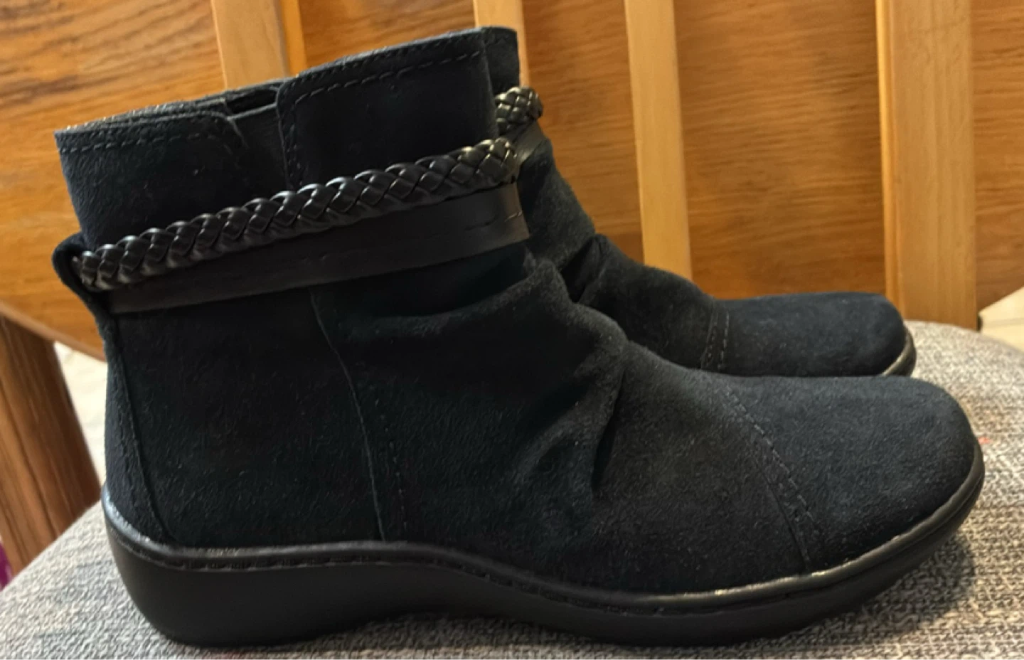 New Clark’s Cora Braid Black Suede Ankle Boots - photo 4