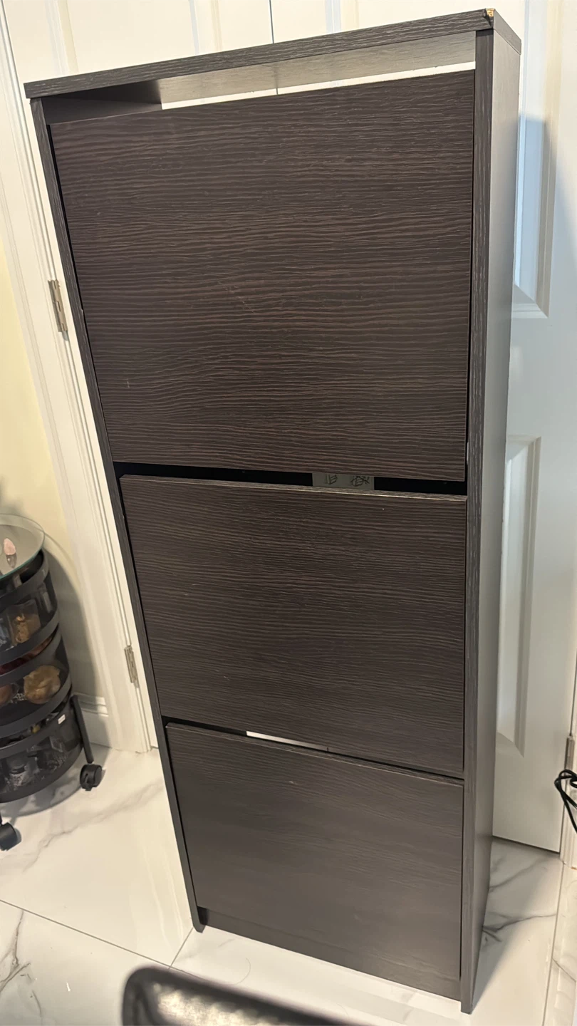 Dark Wood Shoe Cabinet with 3 Flip Drawers