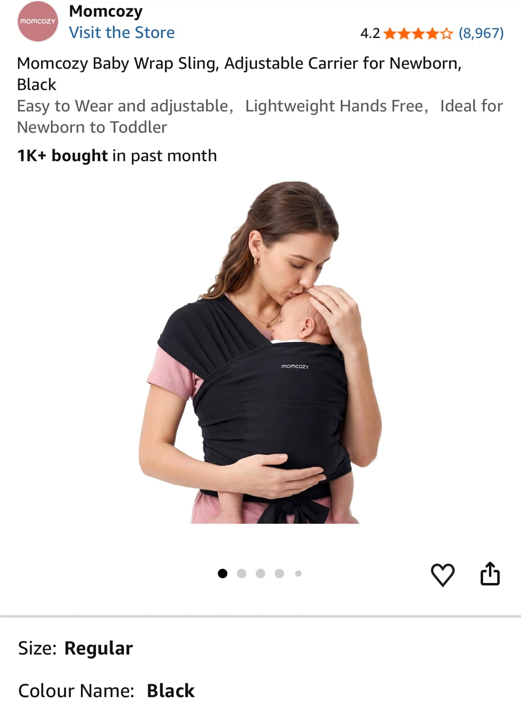 Momcozy Baby Wrap Sling Carrier - Black, Regular - photo 3