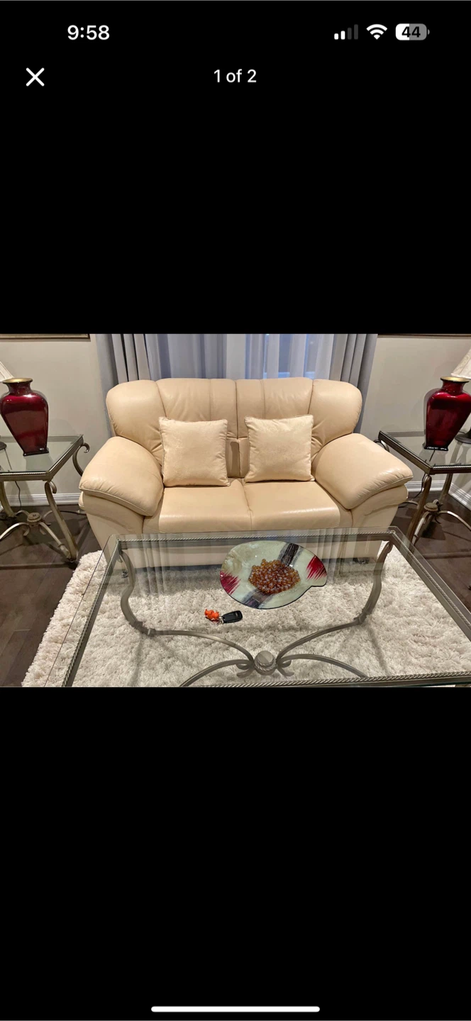 Beige Leather Loveseat