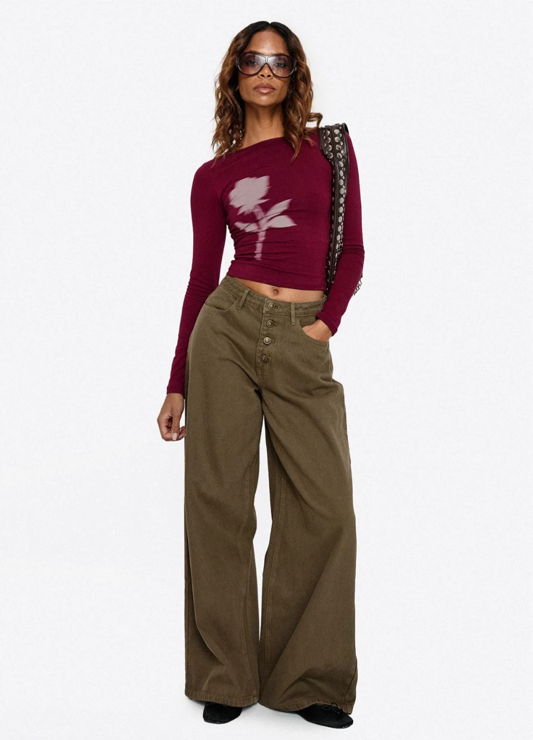 Princess Polly Naylor Mid Rise Wide Leg Jeans Olive