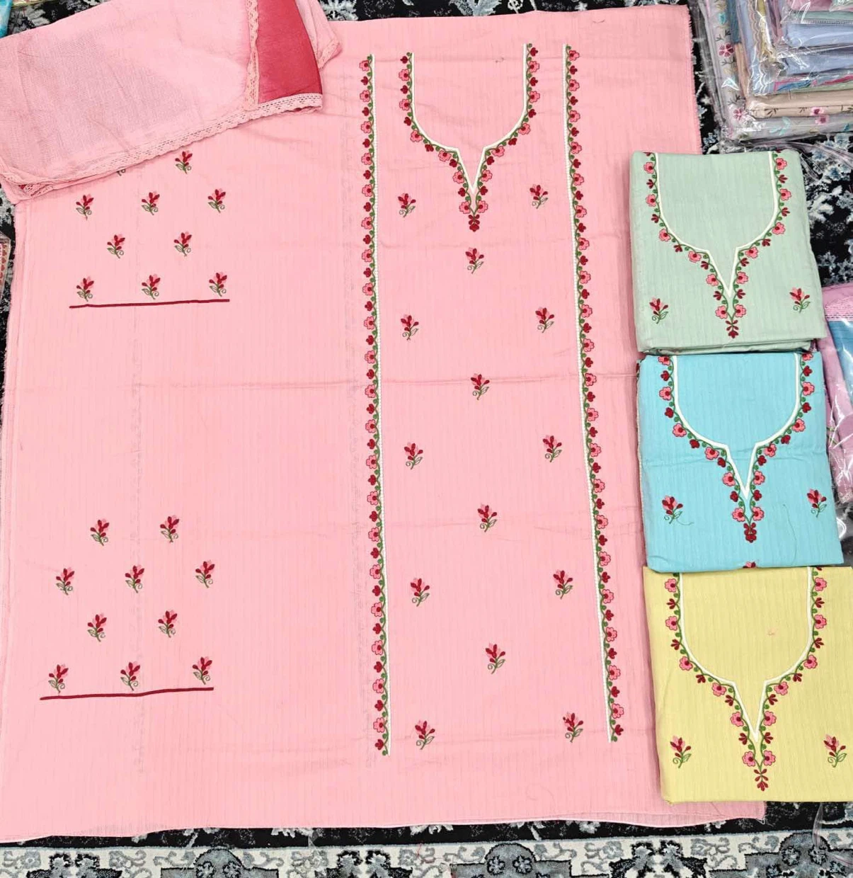 Embroidered Cotton Dress Material with Dupatta